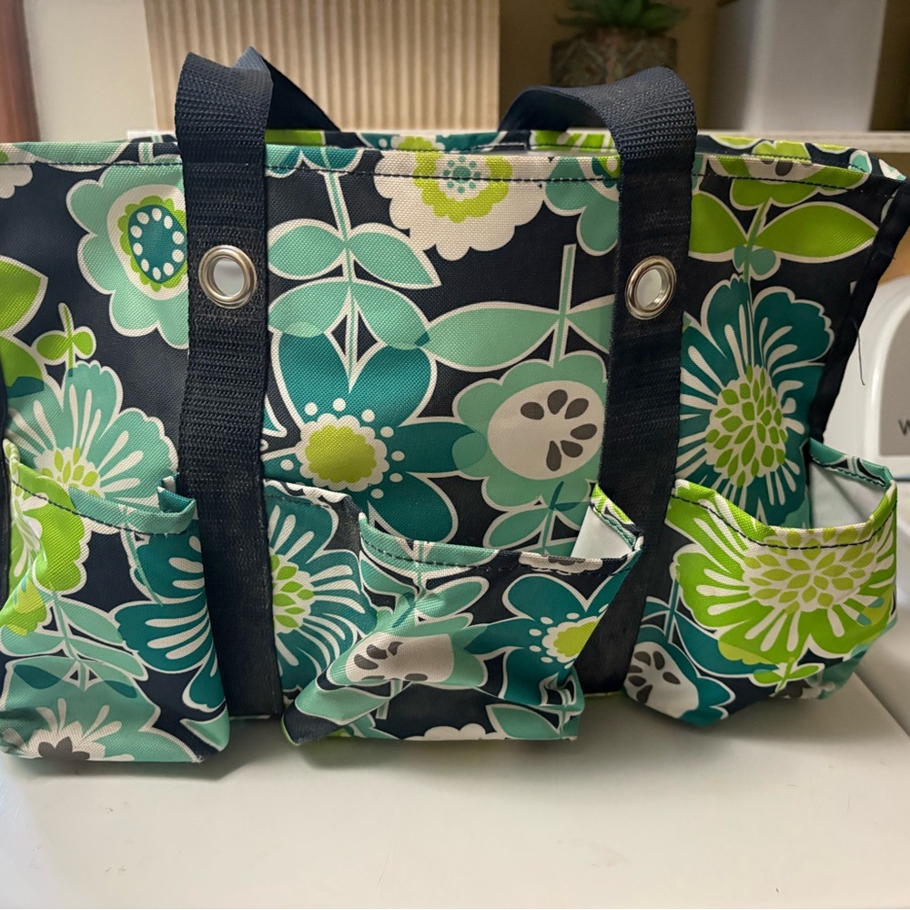 Thirty one Floral garden/utility Tote Bag in Teal & Green